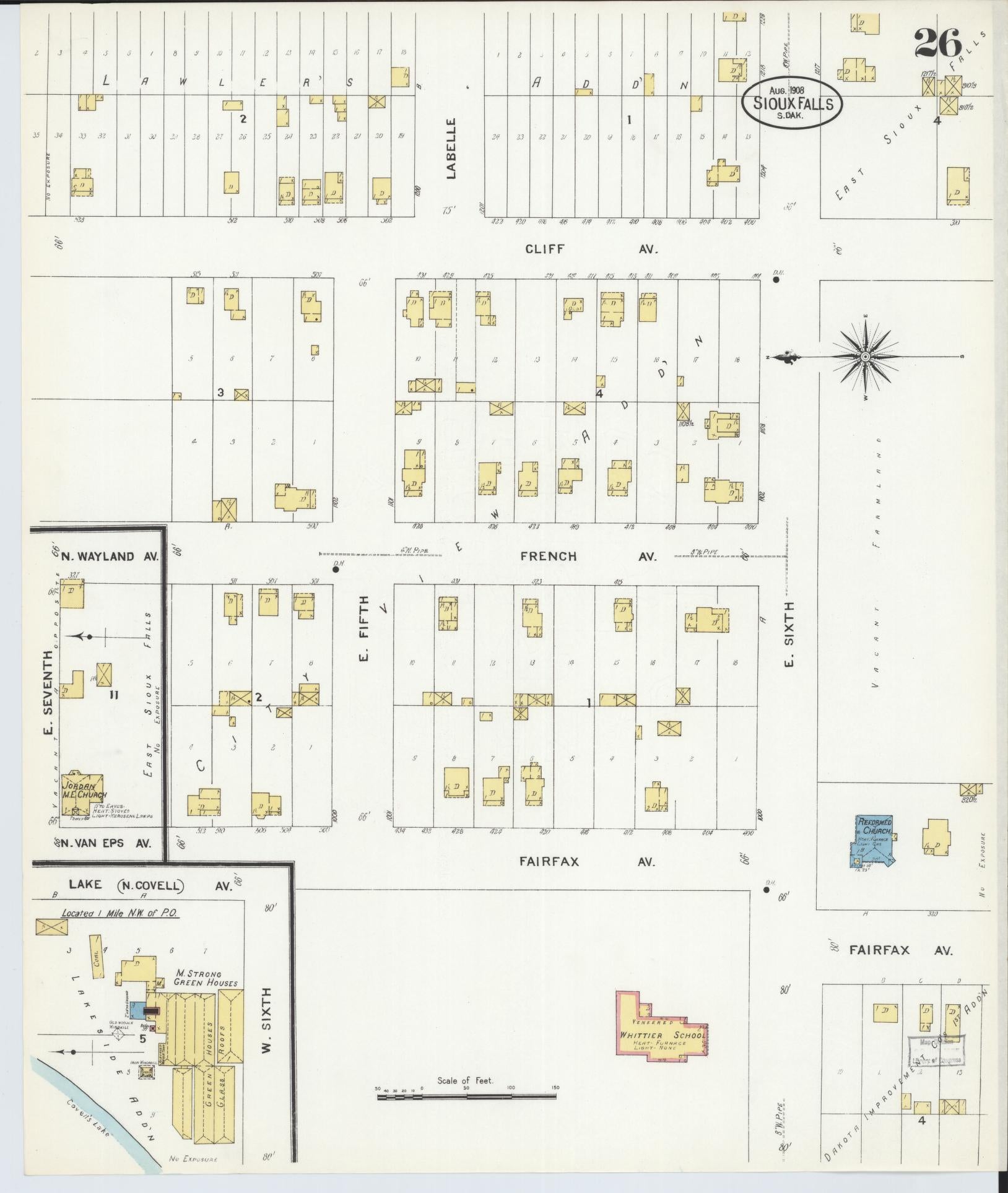 Sanborn Fire Insurance Map from Sioux Falls, Minnehaha County, South Dakota (1908), Sheet #0026 - Historic Sanborn Fire Insurance Map Print, vintage old map wall art, antique decor, genealogy gift, South Dakota South Dakota map