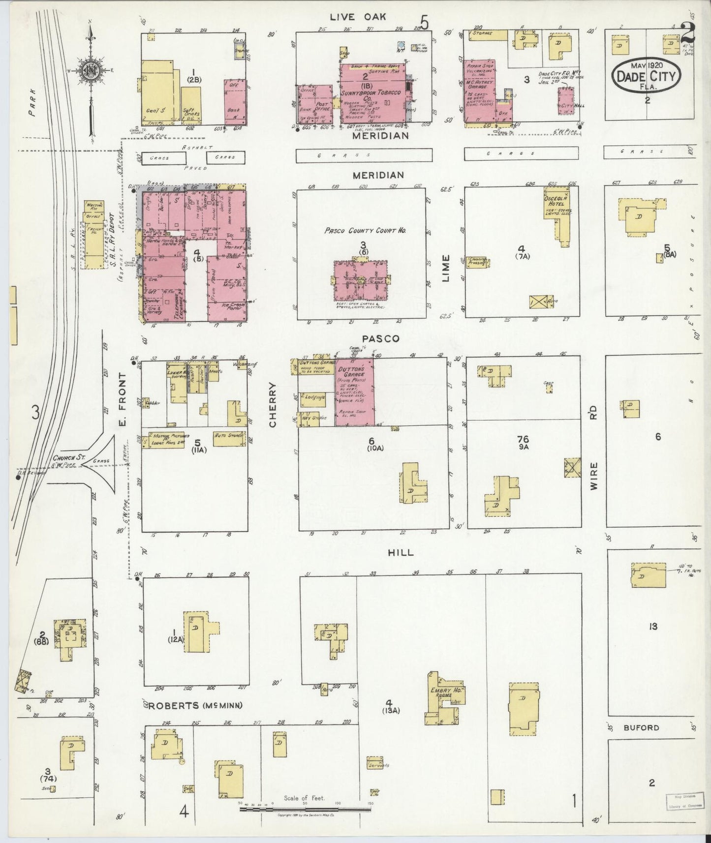 Sanborn Fire Insurance Map from Dade City, Pasco County, Florida (1920), Sheet #0002 - Complete Map Set gallery image, historic Sanborn map, vintage wall art, Florida Florida