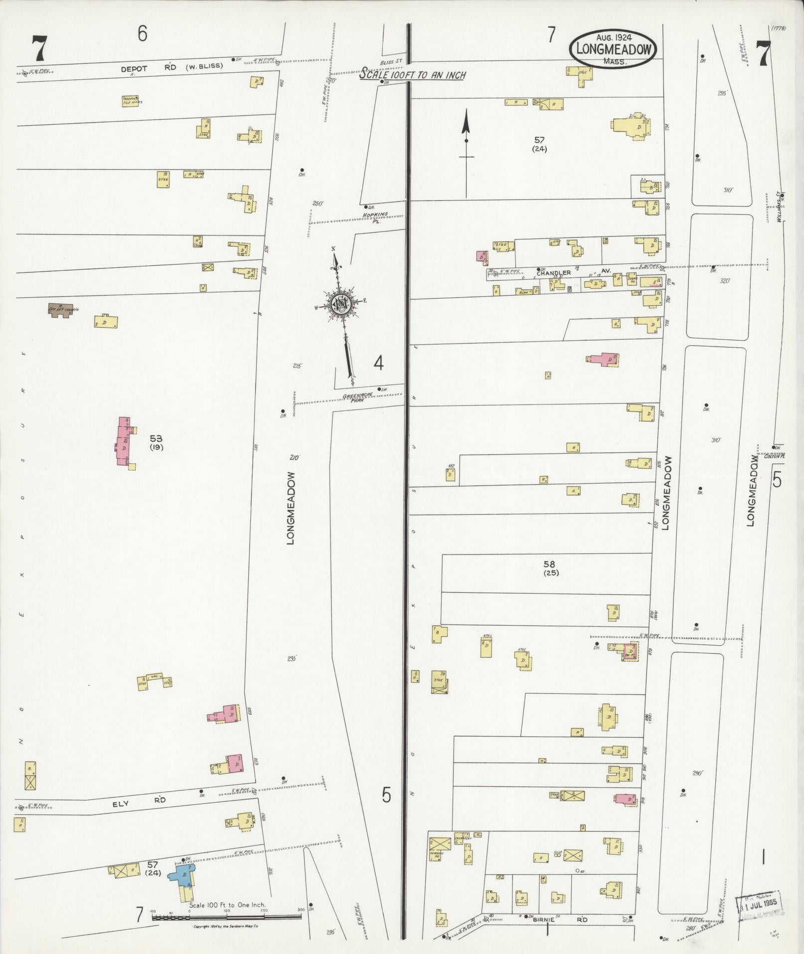 Sanborn Fire Insurance Map from Longmeadow, Hampden County, Massachusetts (1924), Sheet #0007 - Complete Map Set gallery image, historic Sanborn map, vintage wall art, Massachusetts Massachusetts