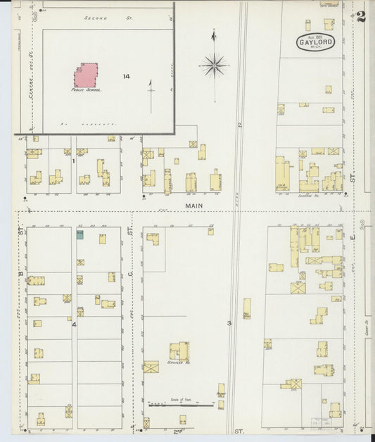Sanborn Fire Insurance Map from Gaylord, Otsego County, Michigan (1893), Sheet #0002 - Historic Sanborn Fire Insurance Map Print, vintage old map wall art, antique decor, genealogy gift, Michigan Michigan map