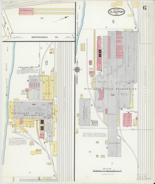 Sanborn Fire Insurance Map from Glassport, Allegheny County, Pennsylvania (1917), Sheet #0006 - Historic Sanborn Fire Insurance Map Print, vintage old map wall art, antique decor, genealogy gift, Pennsylvania Pennsylvania map