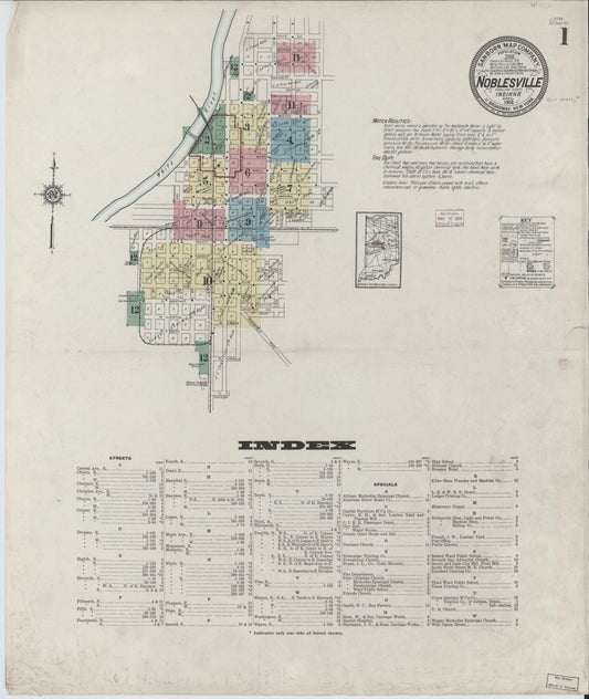 Sanborn Fire Insurance Map from Noblesville, Hamilton County, Indiana (1914), Sheet #0001 - Historic Sanborn Fire Insurance Map Print, vintage old map wall art, antique decor, genealogy gift, Indiana Indiana map