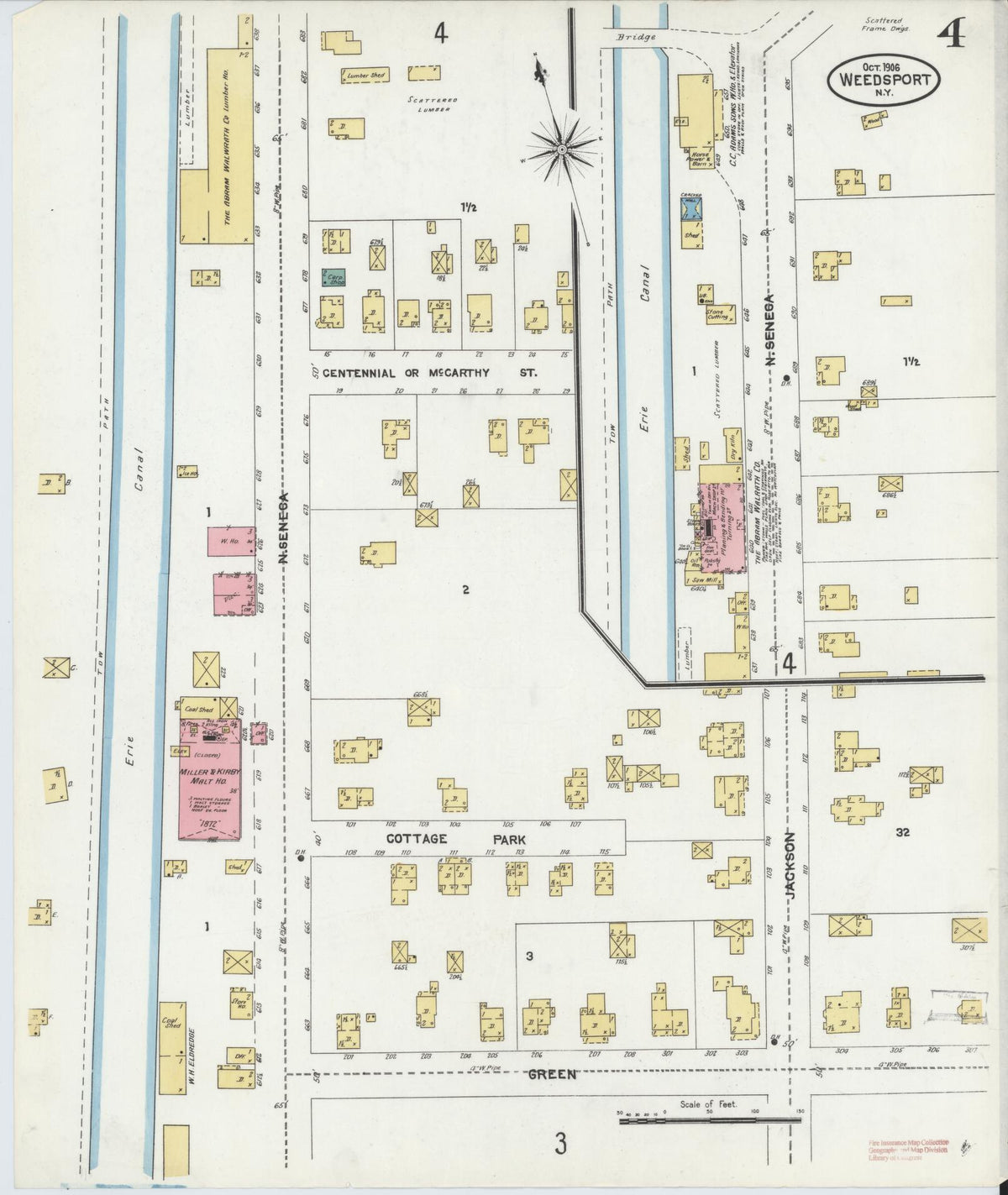 Sanborn Fire Insurance Map from Weedsport, Cayuga County, New York (1906), Sheet #0004 - Historic Sanborn Fire Insurance Map Print, vintage old map wall art, antique decor, genealogy gift, New York New York map