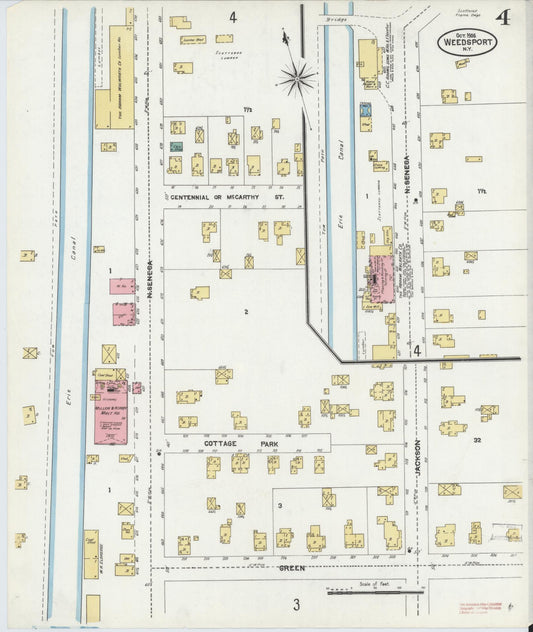 Sanborn Fire Insurance Map from Weedsport, Cayuga County, New York (1906), Sheet #0004 - Historic Sanborn Fire Insurance Map Print, vintage old map wall art, antique decor, genealogy gift, New York New York map