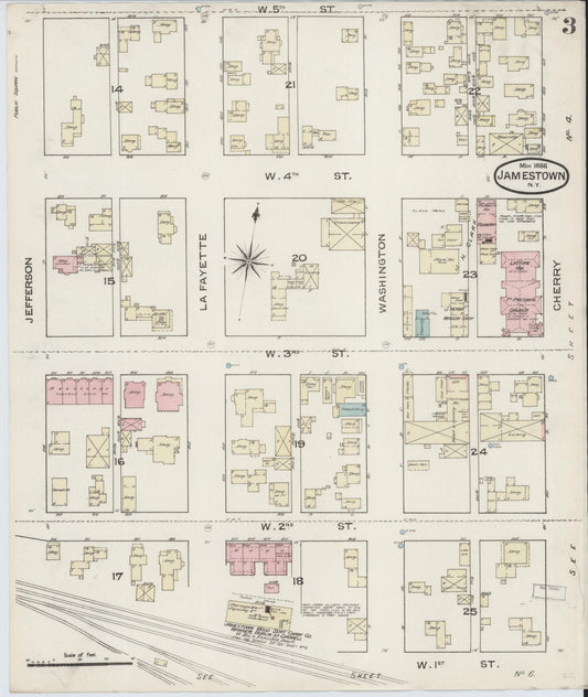 Sanborn Fire Insurance Map from Jamestown, Chautauqua County, New York (1886), Sheet #0003 - Historic Sanborn Fire Insurance Map Print, vintage old map wall art, antique decor, genealogy gift, New York New York map
