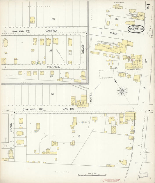 Sanborn Fire Insurance Map from Hayward, Alameda County, California (1893), Sheet #0007 - Historic Sanborn Fire Insurance Map Print, vintage old map wall art, antique decor, genealogy gift, California California map