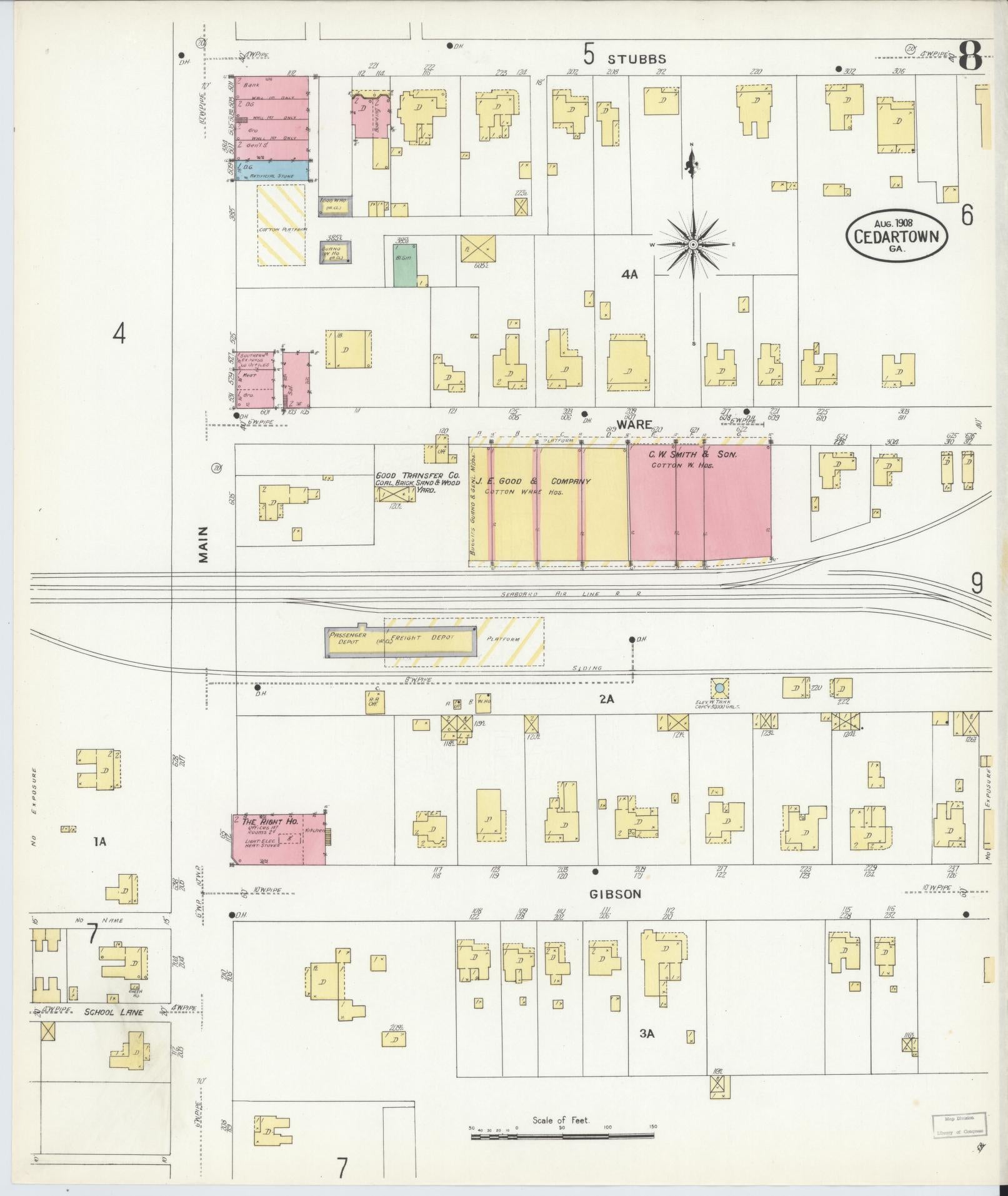 Sanborn Fire Insurance Map from Cedartown, Polk County, Georgia (1908), Sheet #0008 - Complete Map Set gallery image, historic Sanborn map, vintage wall art, Georgia Georgia