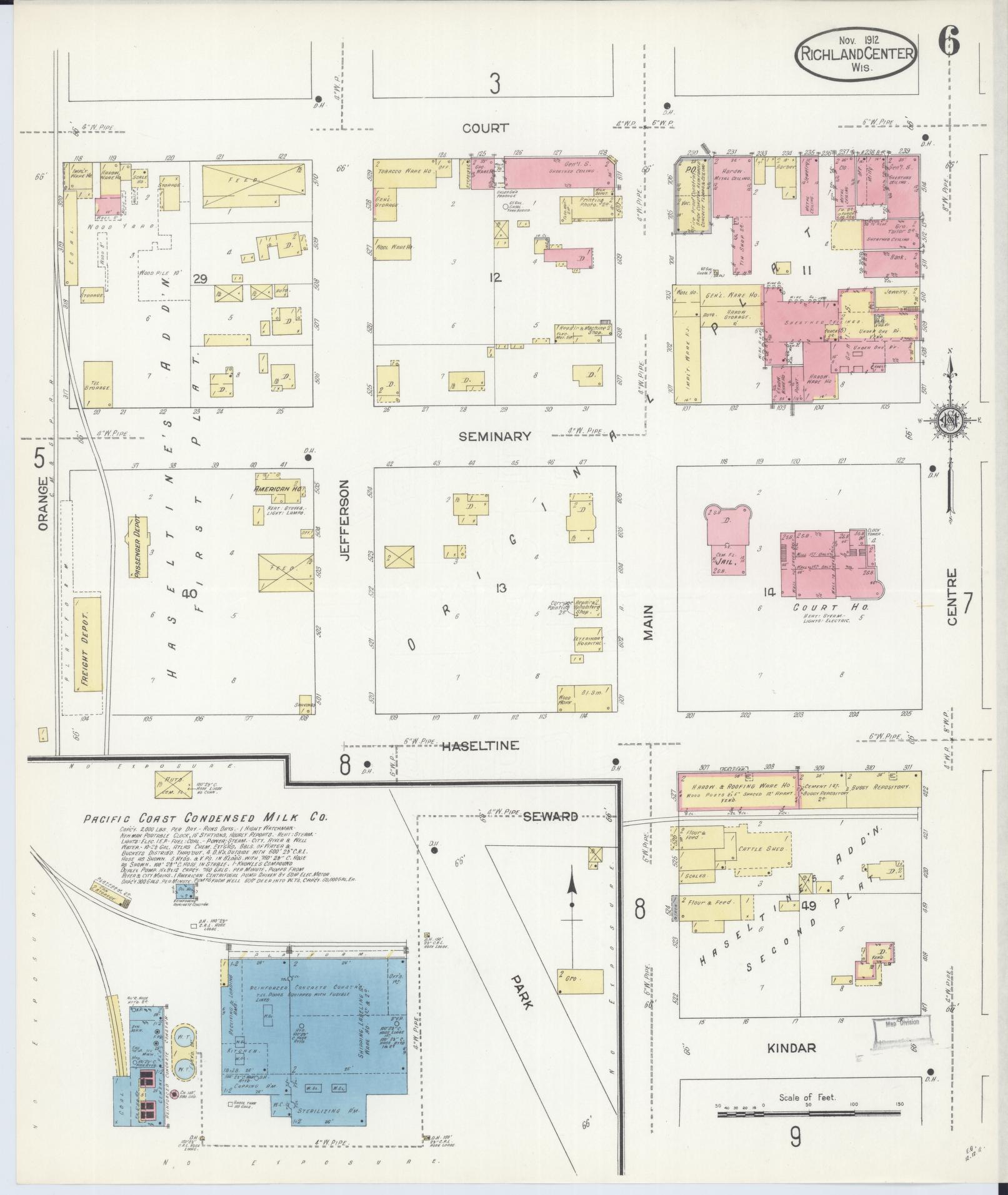 Sanborn Fire Insurance Map from Richland Center, Richland County, Wisconsin (1912), Sheet #0006 - Complete Map Set gallery image, historic Sanborn map, vintage wall art, Wisconsin Wisconsin