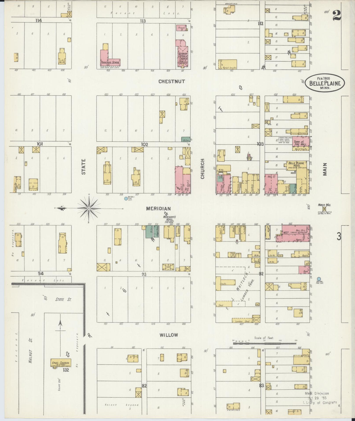 Sanborn Fire Insurance Map from Belle Plaine, Scott County, Minnesota (1900), Sheet #0002 - Historic Sanborn Fire Insurance Map Print, vintage old map wall art, antique decor, genealogy gift, Minnesota Minnesota map