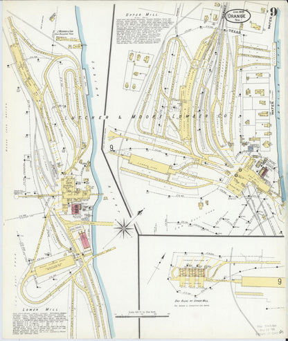 Sanborn Fire Insurance Map from Orange, Orange County, Texas (1909), Sheet #0009 - Historic Sanborn Fire Insurance Map Print, vintage old map wall art, antique decor, genealogy gift, Texas Texas map