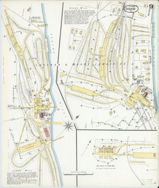 Sanborn Fire Insurance Map from Orange, Orange County, Texas (1909), Sheet #0009 - Historic Sanborn Fire Insurance Map Print, vintage old map wall art, antique decor, genealogy gift, Texas Texas map