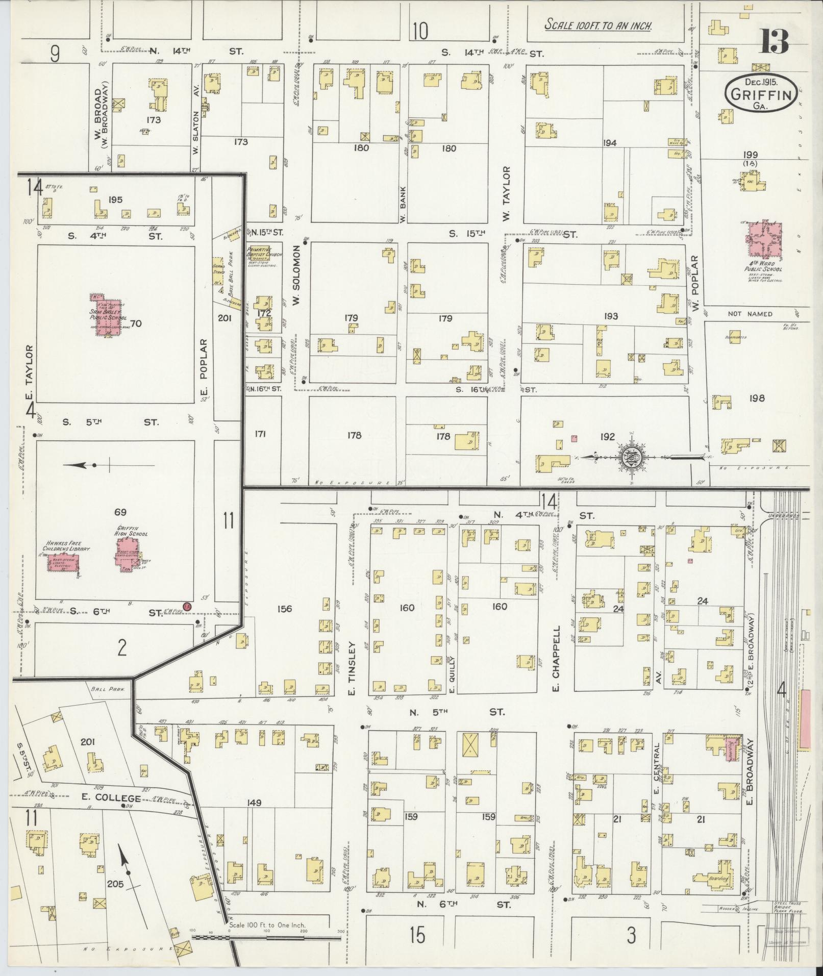 Sanborn Fire Insurance Map from Griffin, Spalding County, Georgia (1915), Sheet #0013 - Complete Map Set gallery image, historic Sanborn map, vintage wall art, Georgia Georgia