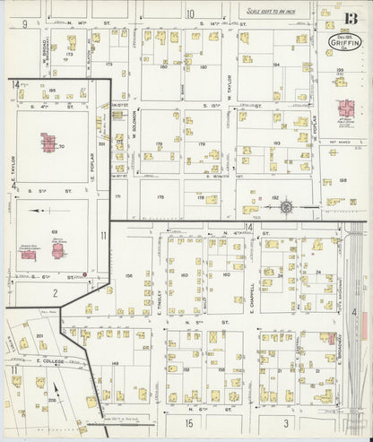 Sanborn Fire Insurance Map from Griffin, Spalding County, Georgia (1915), Sheet #0013 - Complete Map Set gallery image, historic Sanborn map, vintage wall art, Georgia Georgia