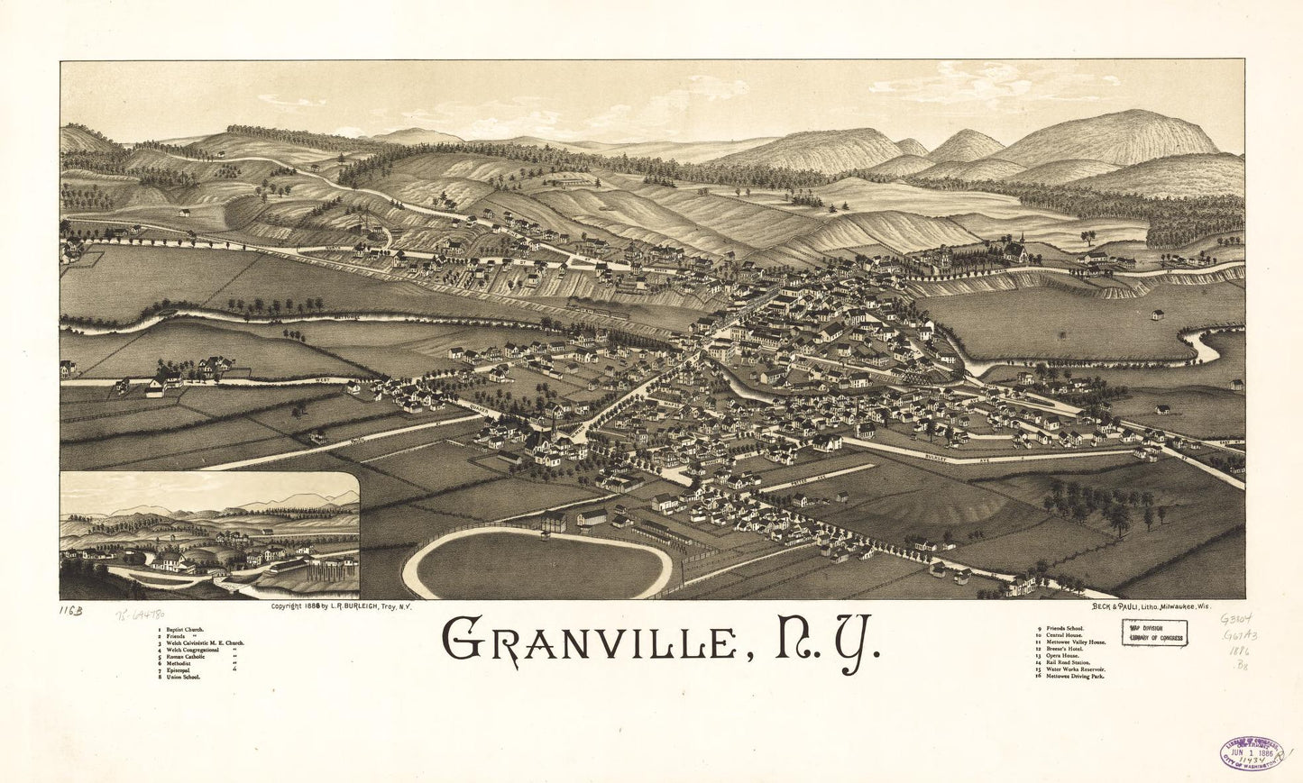 Granville, N.Y. (1886) – Historic Bird’s-Eye View Panorama Print