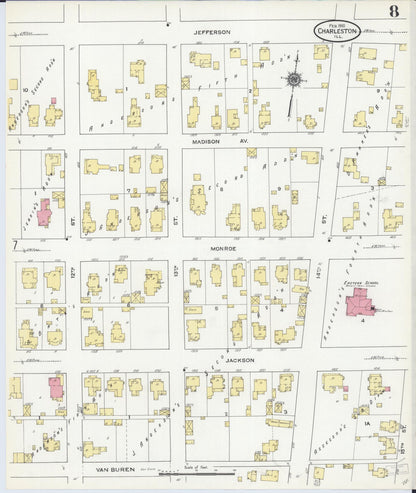Sanborn Fire Insurance Map from Charleston, Coles County, Illinois (1910), Sheet #0008 - Complete Map Set gallery image, historic Sanborn map, vintage wall art, Illinois Illinois