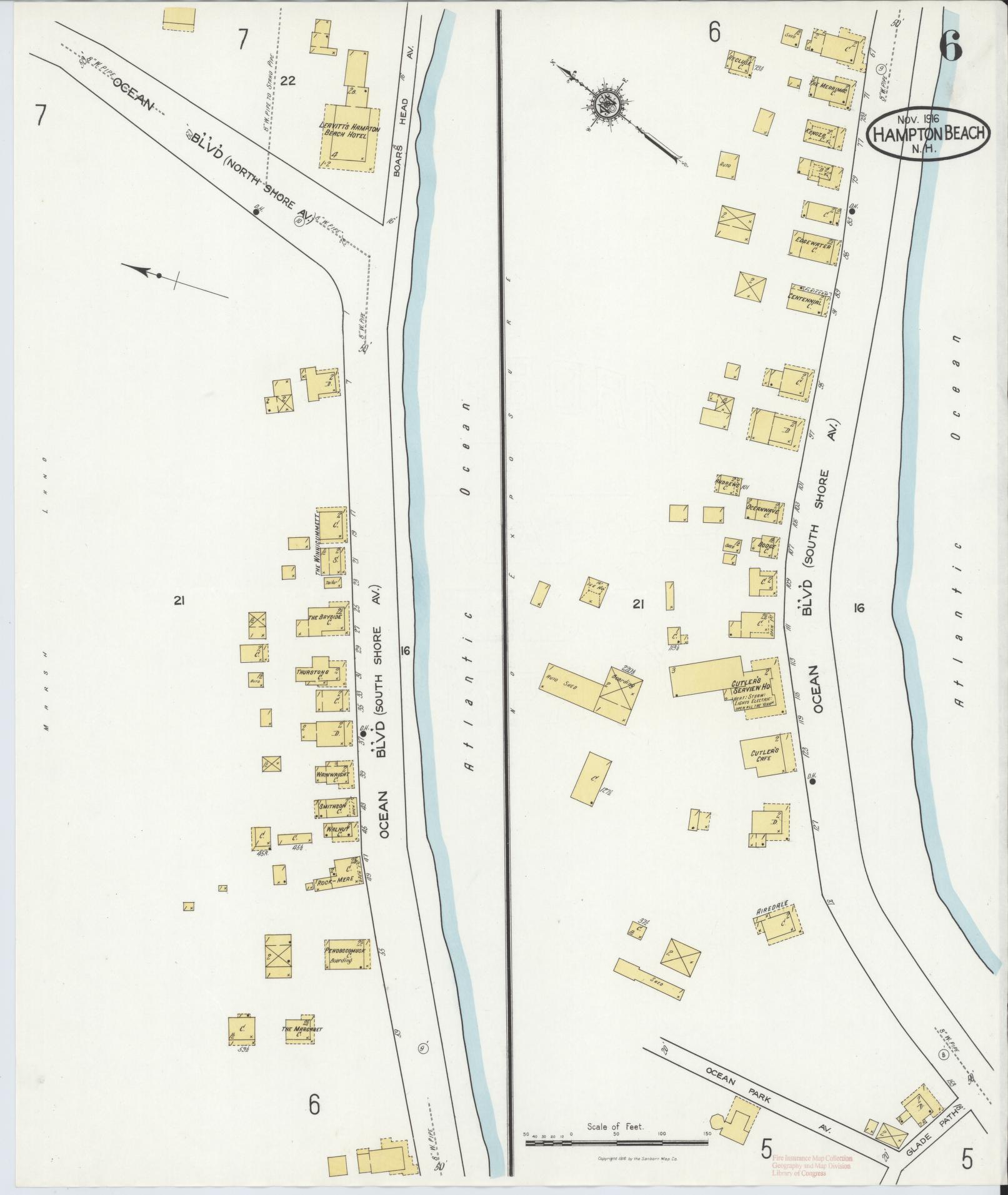 Sanborn Fire Insurance Map from Hampton Beach, Rockingham County, New Hampshire (1916), Sheet #0006 - Complete Map Set gallery image, historic Sanborn map, vintage wall art, New Hampshire New Hampshire