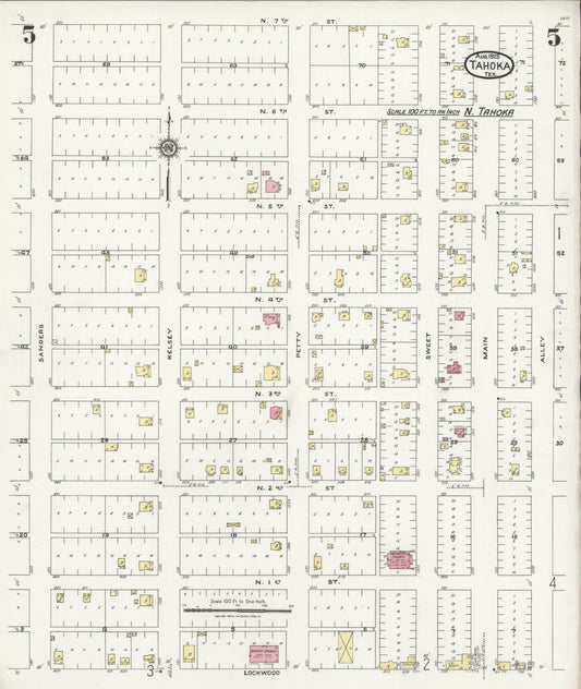 Sanborn Fire Insurance Map from Tahoka, Lynn County, Texas (1925), Sheet #0005 - Historic Sanborn Fire Insurance Map Print, vintage old map wall art, antique decor, genealogy gift, Texas Texas map