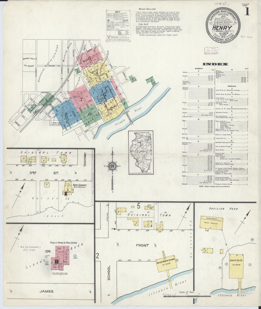 Sanborn Fire Insurance Map from Henry, Marshall County, Illinois (1913), Sheet #0001 - Complete Map Set gallery image, historic Sanborn map, vintage wall art, Illinois Illinois