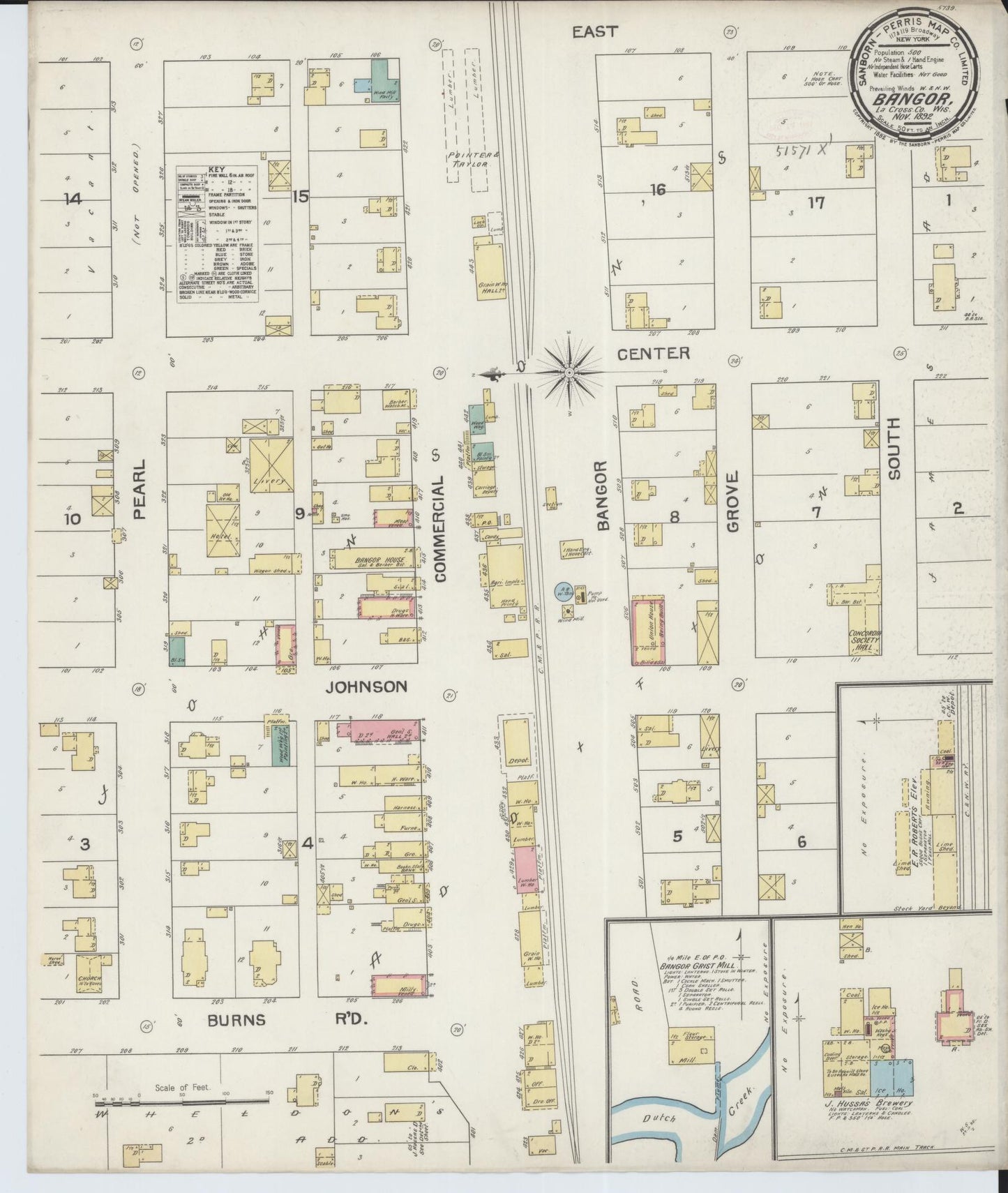 Sanborn Fire Insurance Map from Bangor, La Crosse County, Wisconsin (1892), Sheet #0001 - Historic Sanborn Fire Insurance Map Print, vintage old map wall art, antique decor, genealogy gift, Wisconsin Wisconsin map