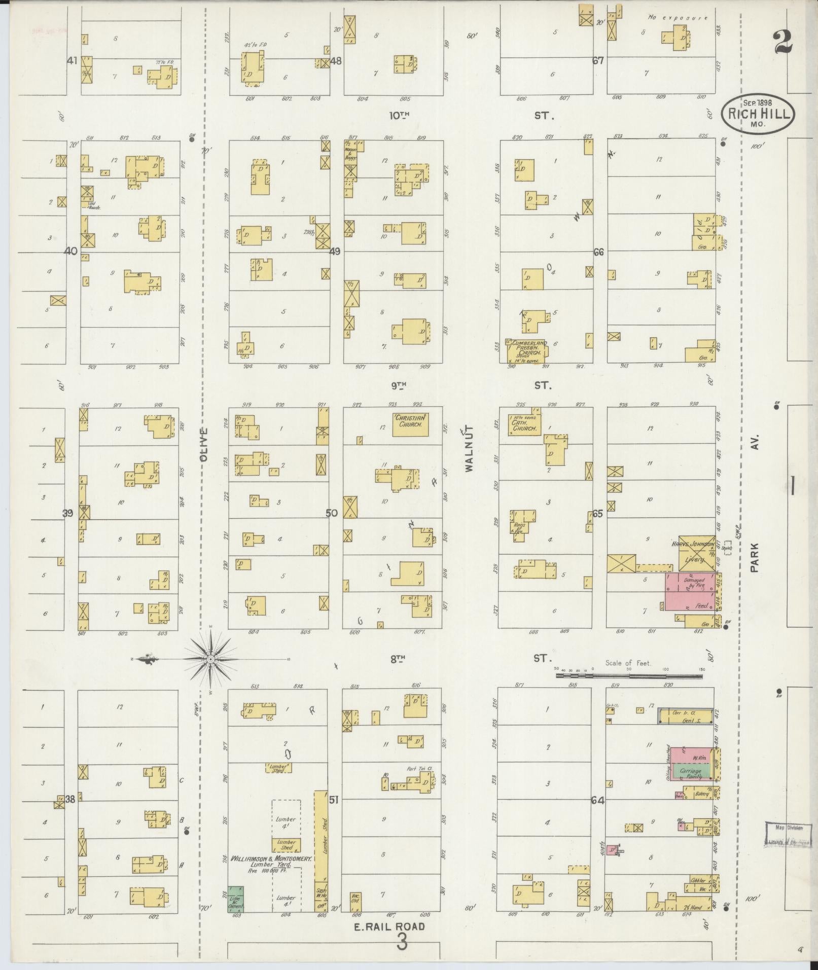 Sanborn Fire Insurance Map from Rich Hill, Bates County, Missouri (1898), Sheet #0002 - Historic Sanborn Fire Insurance Map Print, vintage old map wall art, antique decor, genealogy gift, Missouri Missouri map
