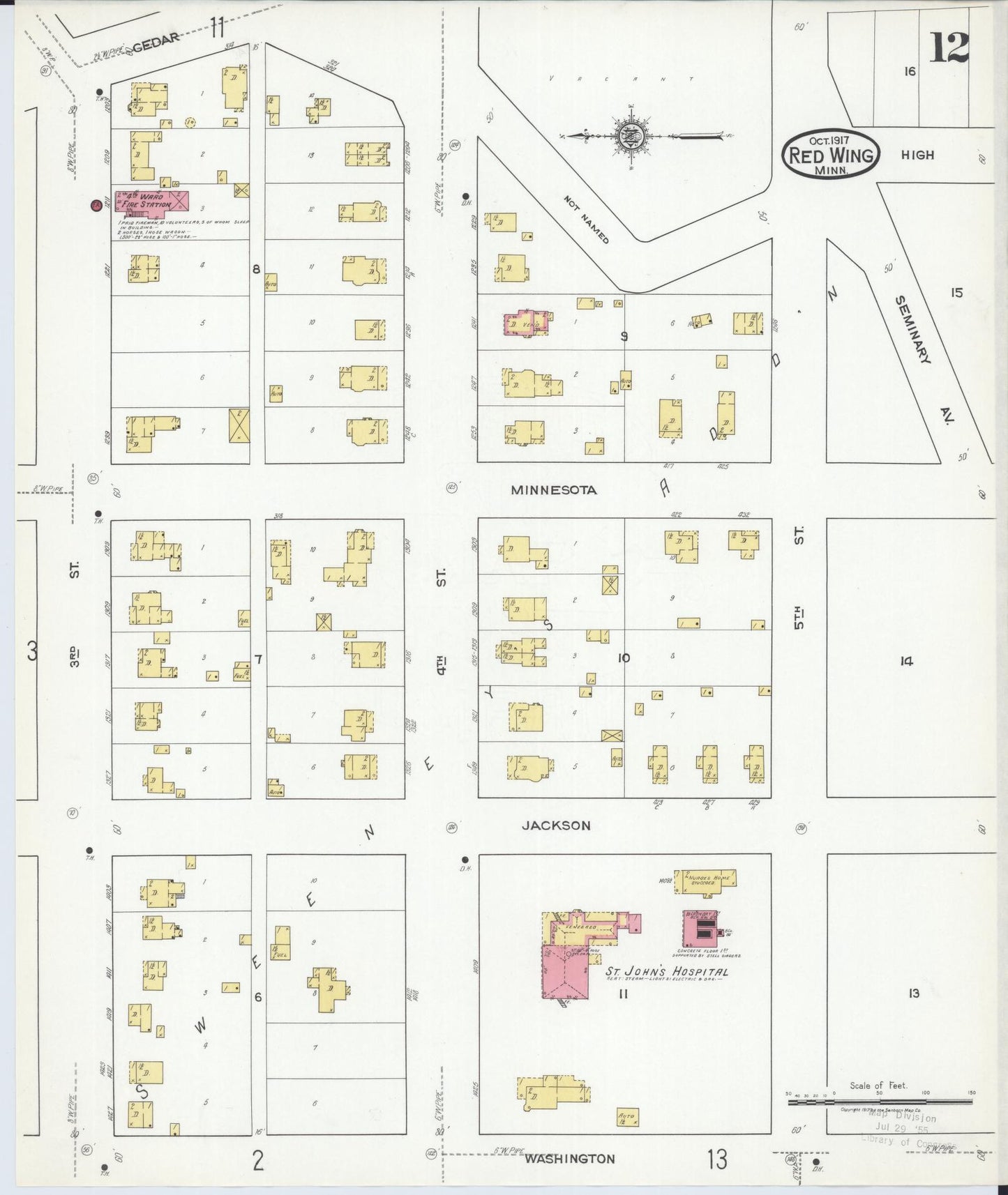 Sanborn Fire Insurance Map from Red Wing, Goodhue County, Minnesota (1917), Sheet #0012 - Historic Sanborn Fire Insurance Map Print, vintage old map wall art, antique decor, genealogy gift, Minnesota Minnesota map