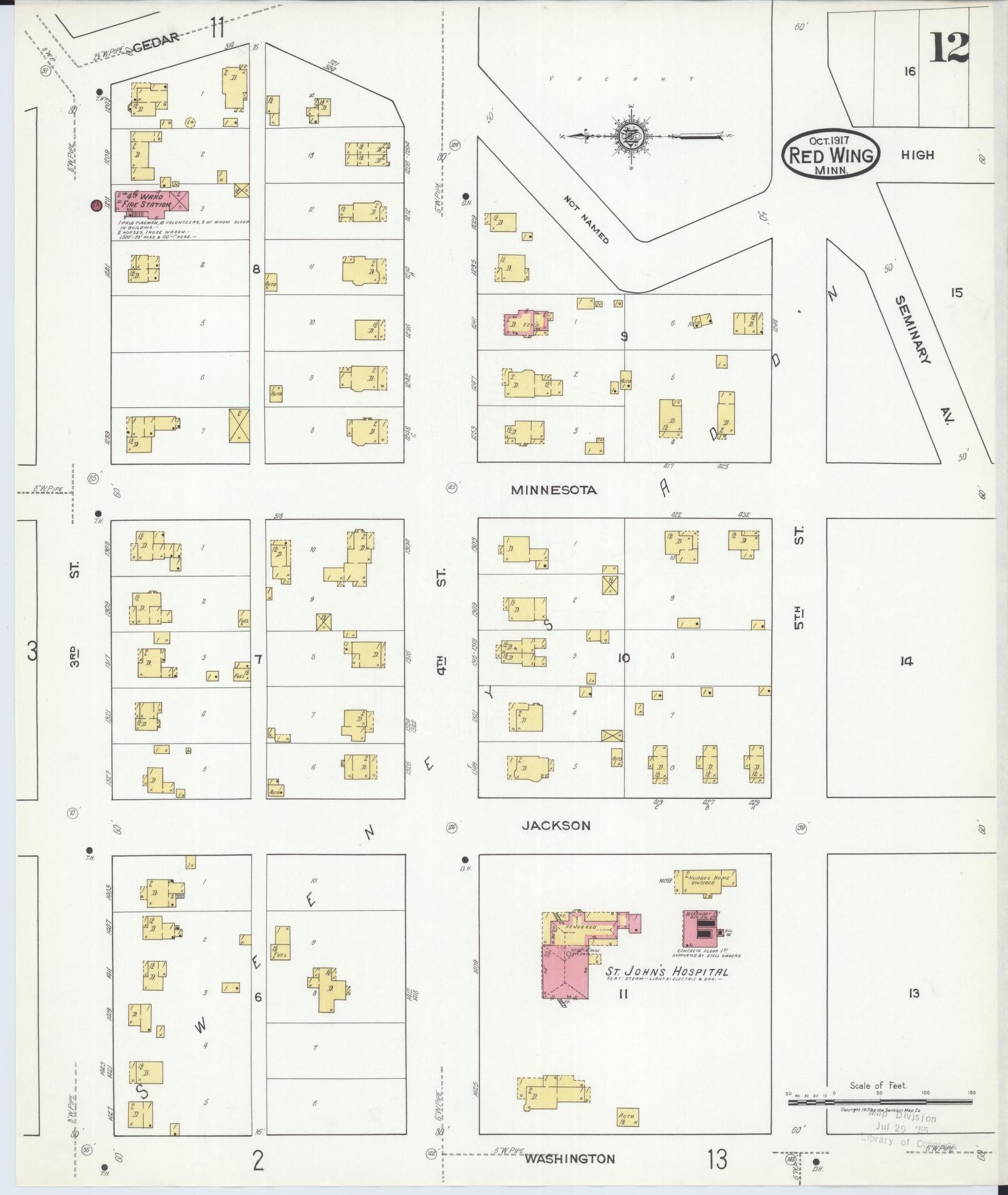 Sanborn Fire Insurance Map from Red Wing, Goodhue County, Minnesota (1917), Sheet #0012 - Historic Sanborn Fire Insurance Map Print, vintage old map wall art, antique decor, genealogy gift, Minnesota Minnesota map
