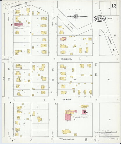 Sanborn Fire Insurance Map from Red Wing, Goodhue County, Minnesota (1917), Sheet #0012 - Historic Sanborn Fire Insurance Map Print, vintage old map wall art, antique decor, genealogy gift, Minnesota Minnesota map