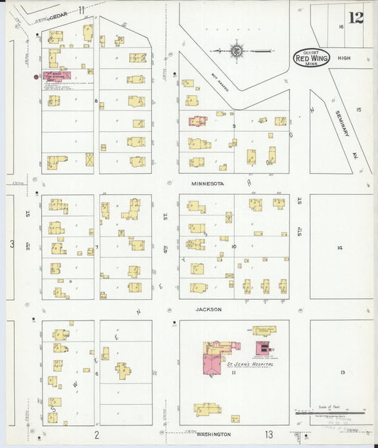 Sanborn Fire Insurance Map from Red Wing, Goodhue County, Minnesota (1917), Sheet #0012 - Historic Sanborn Fire Insurance Map Print, vintage old map wall art, antique decor, genealogy gift, Minnesota Minnesota map