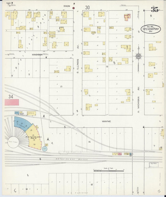 Sanborn Fire Insurance Map from Stevens Point, Portage County, Wisconsin (1912), Sheet #0035 - Historic Sanborn Fire Insurance Map Print, vintage old map wall art, antique decor, genealogy gift, Wisconsin Wisconsin map