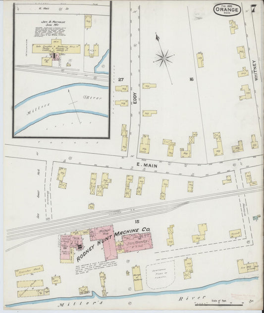 Sanborn Fire Insurance Map from Orange, Franklin County, Massachusetts (1889), Sheet #0007 - Historic Sanborn Fire Insurance Map Print, vintage old map wall art, antique decor, genealogy gift, Massachusetts Massachusetts map