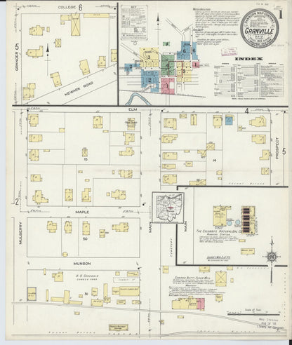Sanborn Fire Insurance Map from Granville, Licking County, Ohio (1913), Sheet #0001 - Historic Sanborn Fire Insurance Map Print, vintage old map wall art, antique decor, genealogy gift, Ohio Ohio map