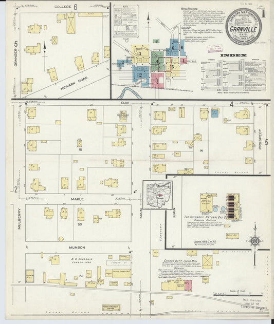 Sanborn Fire Insurance Map from Granville, Licking County, Ohio (1913), Sheet #0001 - Historic Sanborn Fire Insurance Map Print, vintage old map wall art, antique decor, genealogy gift, Ohio Ohio map