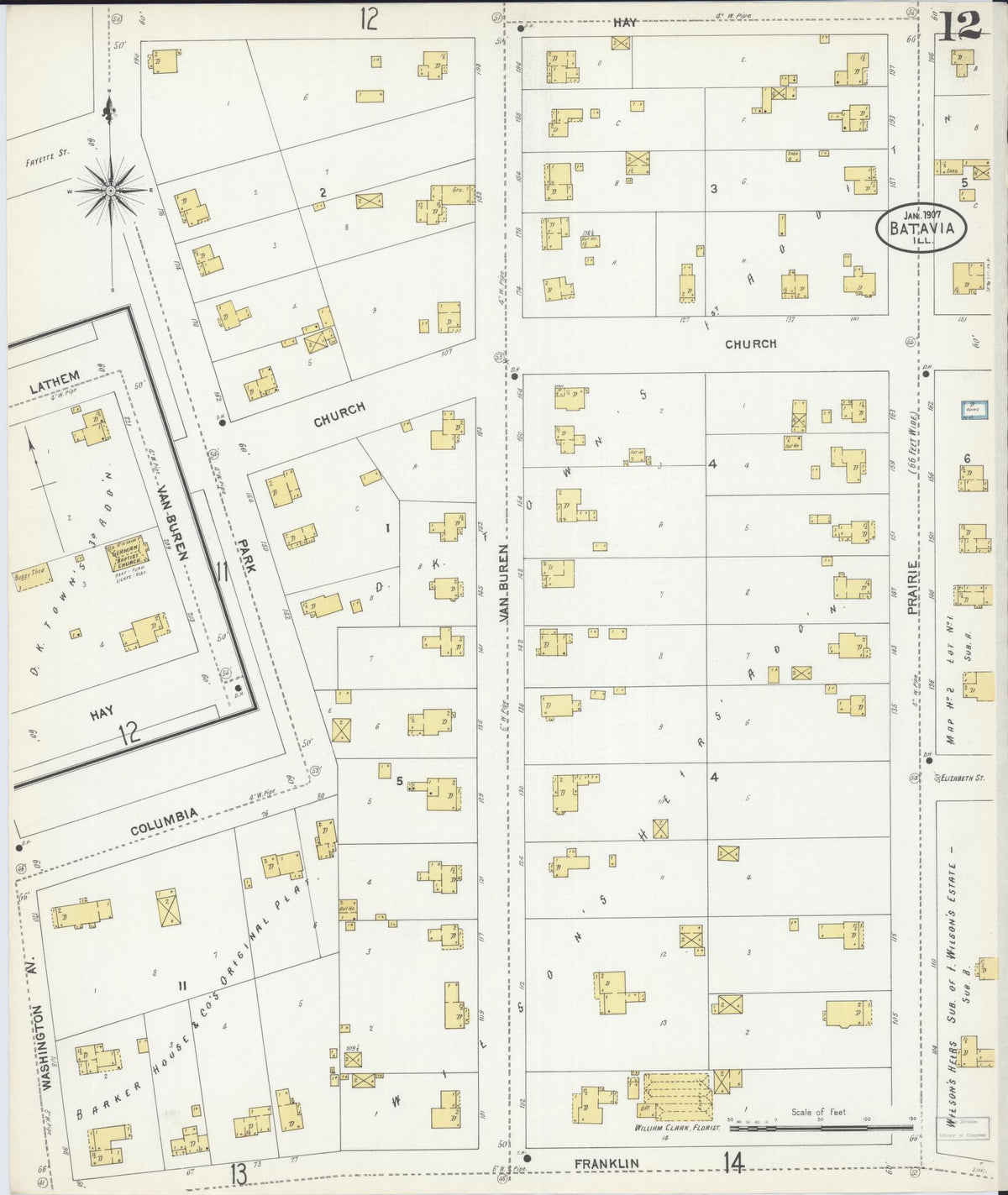 Sanborn Fire Insurance Map from Batavia, Kane County, Illinois (1907), Sheet #0012 - Historic Sanborn Fire Insurance Map Print, vintage old map wall art, antique decor, genealogy gift, Illinois Illinois map