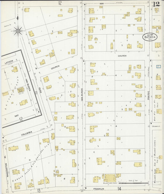Sanborn Fire Insurance Map from Batavia, Kane County, Illinois (1907), Sheet #0012 - Historic Sanborn Fire Insurance Map Print, vintage old map wall art, antique decor, genealogy gift, Illinois Illinois map