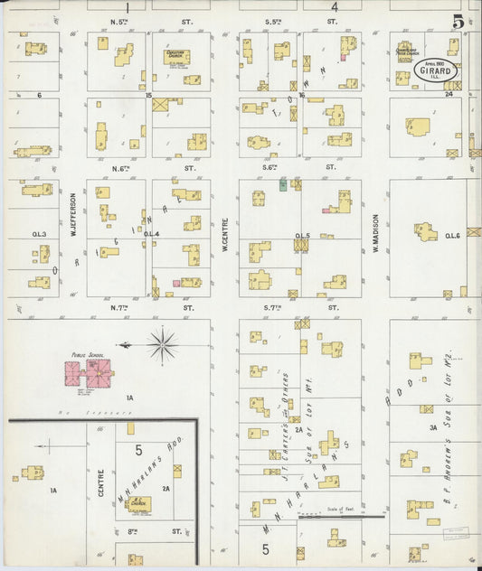 Sanborn Fire Insurance Map from Girard, Macoupin County, Illinois (1900), Sheet #0005 - Historic Sanborn Fire Insurance Map Print, vintage old map wall art, antique decor, genealogy gift, Illinois Illinois map