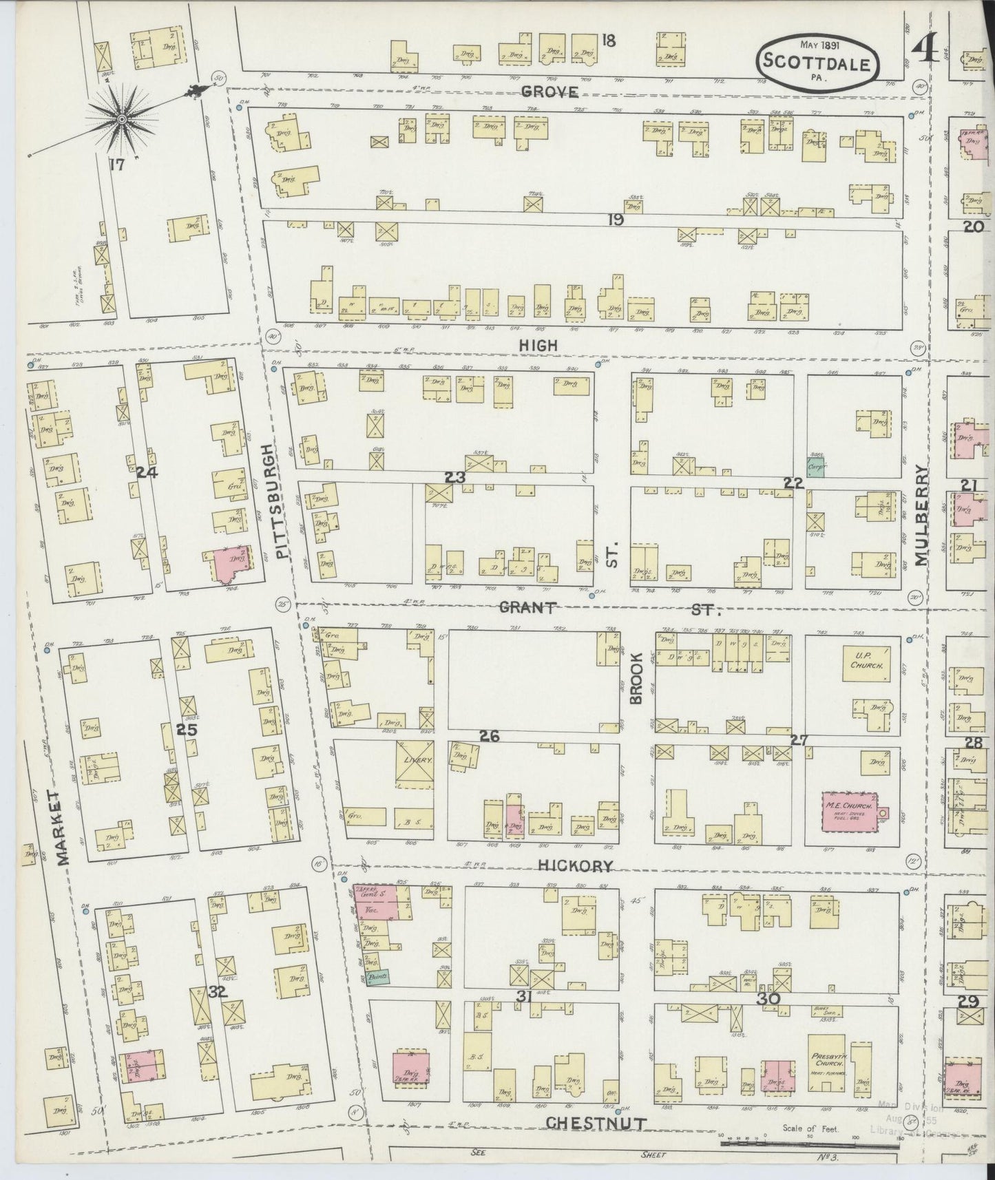 Sanborn Fire Insurance Map from Scottdale, Westmoreland County, Pennsylvania (1891), Sheet #0004 - Complete Map Set gallery image, historic Sanborn map, vintage wall art, Pennsylvania Pennsylvania