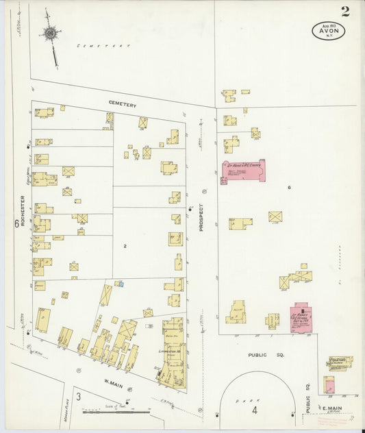 Sanborn Fire Insurance Map from Avon, Livingston County, New York (1910), Sheet #0002 - Historic Sanborn Fire Insurance Map Print, vintage old map wall art, antique decor, genealogy gift, New York New York map