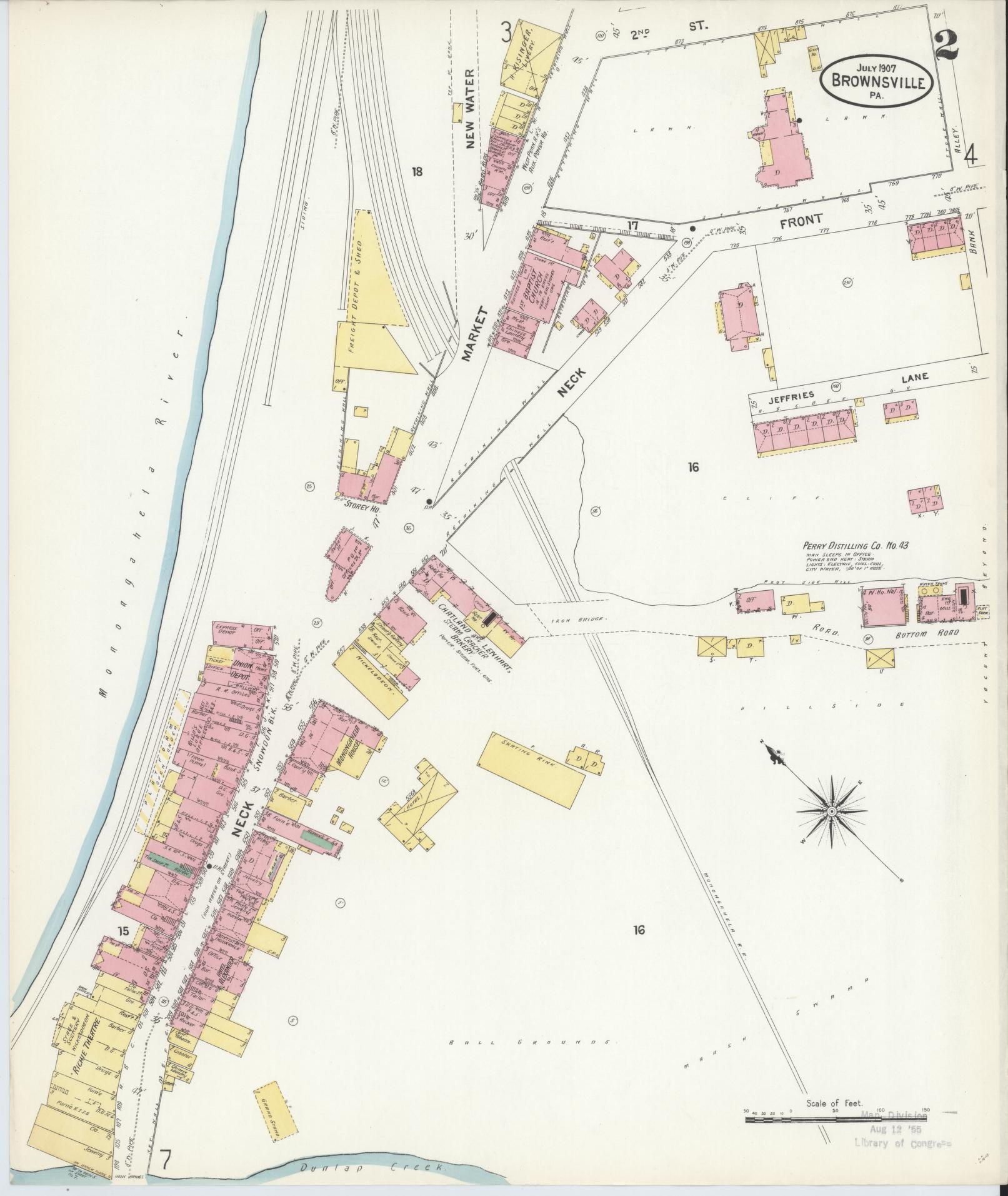 Sanborn Fire Insurance Map from Brownsville, Fayette County, Pennsylvania (1907), Sheet #0002 - Historic Sanborn Fire Insurance Map Print, vintage old map wall art, antique decor, genealogy gift, Pennsylvania Pennsylvania map