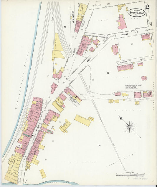 Sanborn Fire Insurance Map from Brownsville, Fayette County, Pennsylvania (1907), Sheet #0002 - Historic Sanborn Fire Insurance Map Print, vintage old map wall art, antique decor, genealogy gift, Pennsylvania Pennsylvania map
