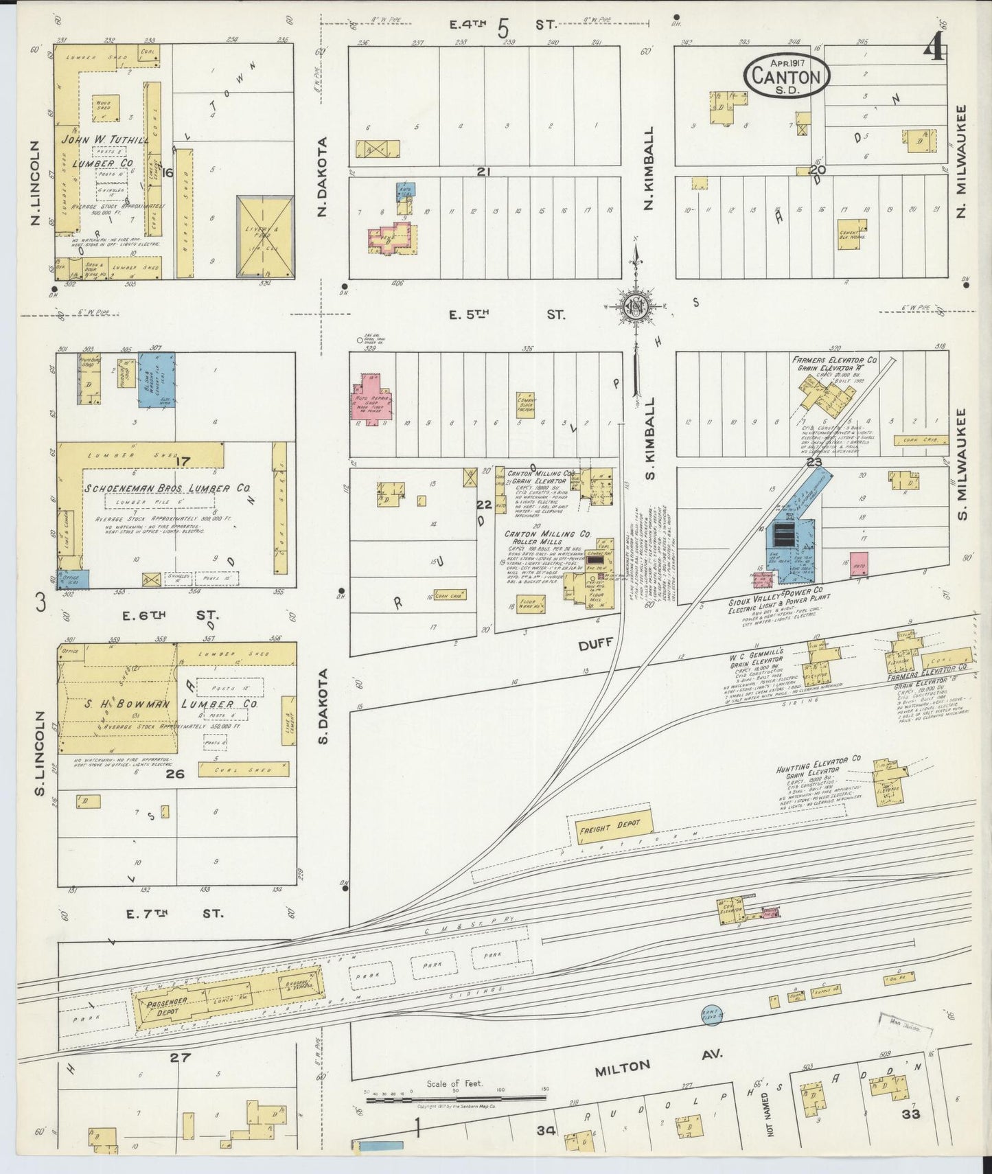 Sanborn Fire Insurance Map from Canton, Lincoln County, South Dakota (1917), Sheet #0004 - Complete Map Set gallery image, historic Sanborn map, vintage wall art, South Dakota South Dakota