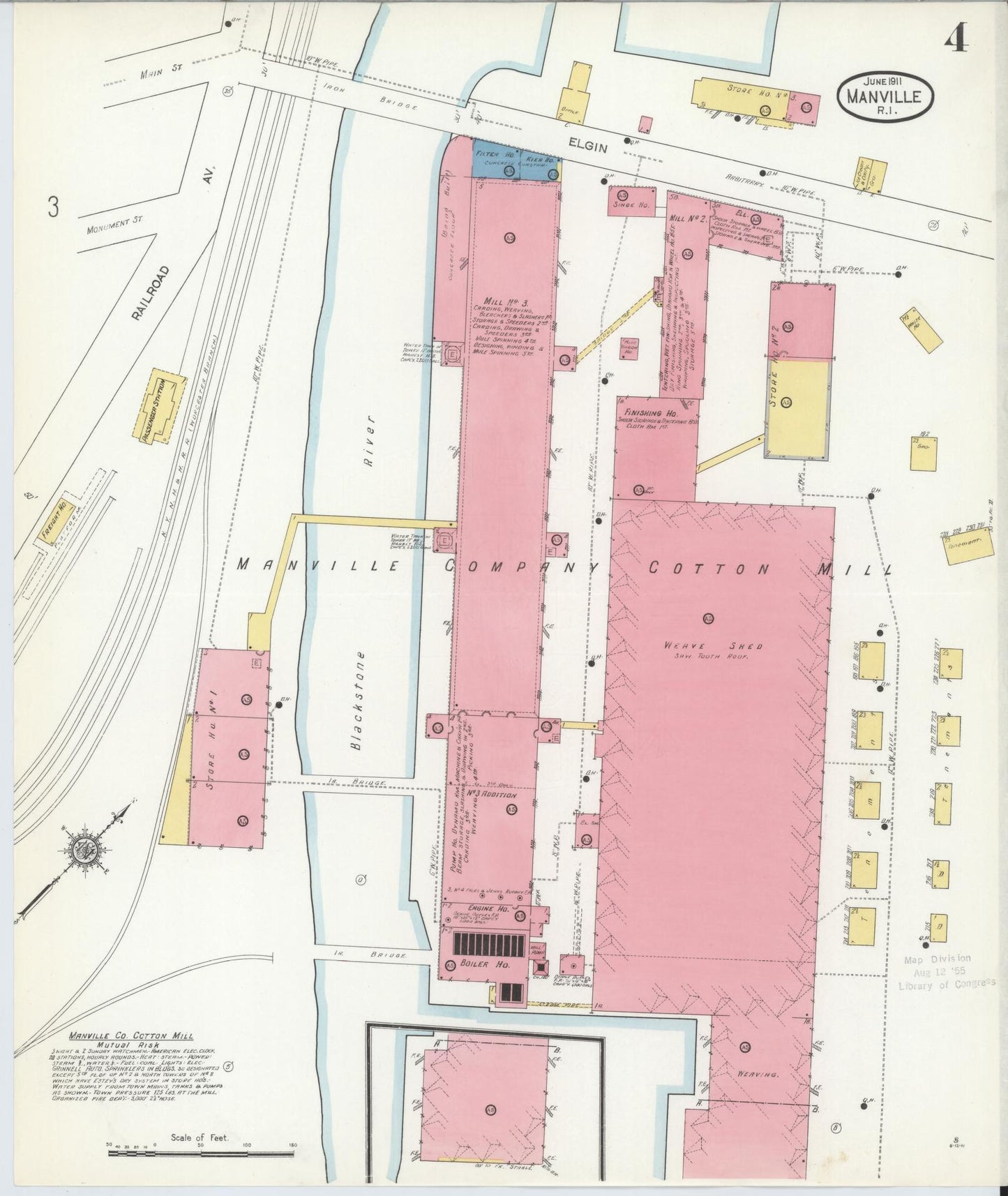 Sanborn Fire Insurance Map from Manville, Providence County, Rhode Island (1911), Sheet #0004 - Complete Map Set gallery image, historic Sanborn map, vintage wall art, Rhode Island Rhode Island