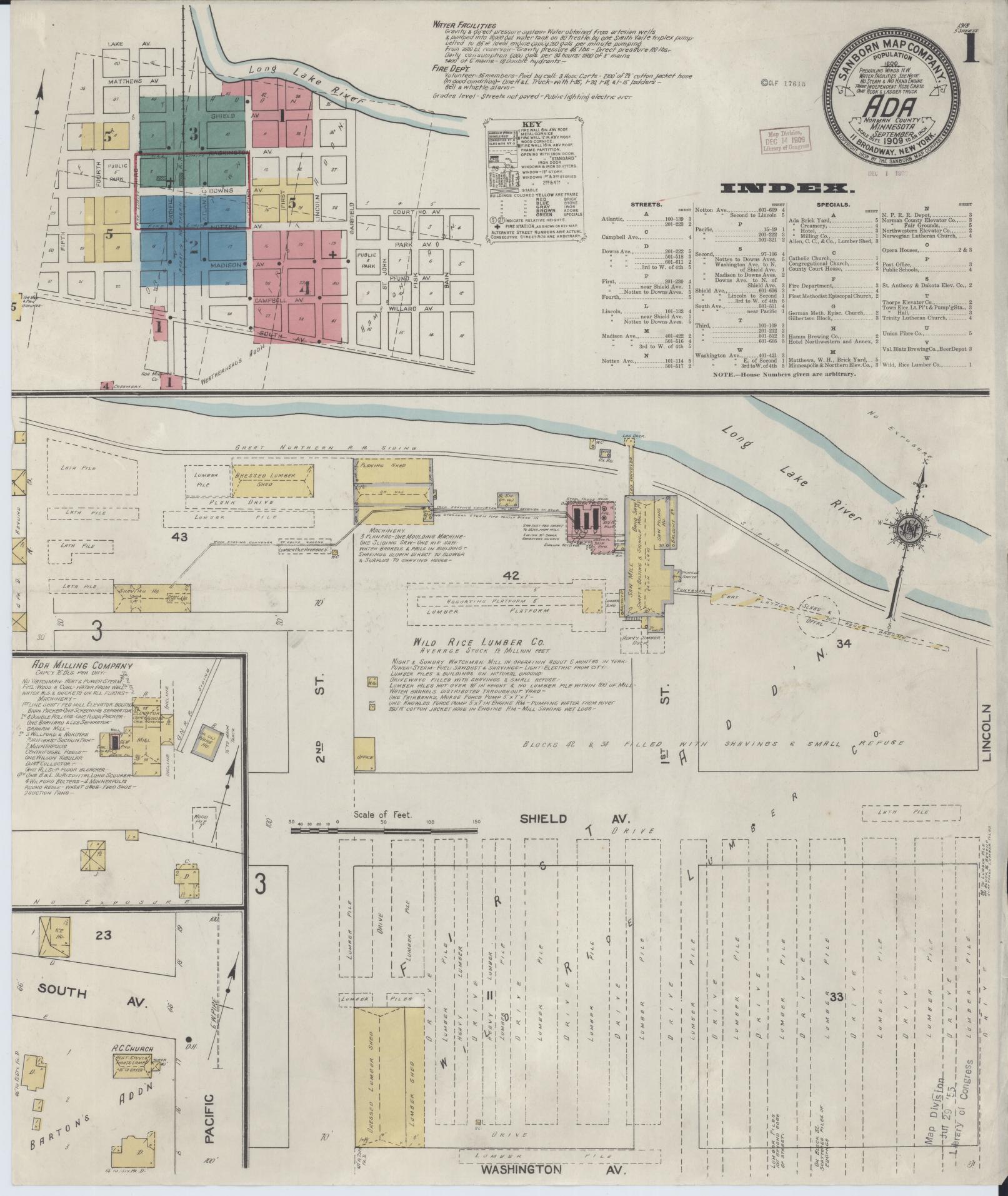 Sanborn Fire Insurance Map from Ada, Norman County, Minnesota (1909), Sheet #0001 - Historic Sanborn Fire Insurance Map Print, vintage old map wall art, antique decor, genealogy gift, Minnesota Minnesota map