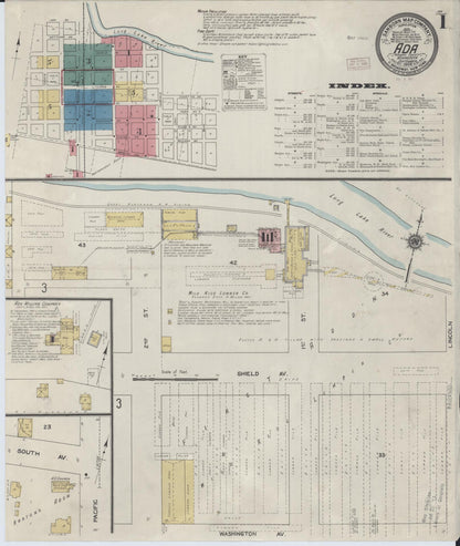 Sanborn Fire Insurance Map from Ada, Norman County, Minnesota (1909), Sheet #0001 - Historic Sanborn Fire Insurance Map Print, vintage old map wall art, antique decor, genealogy gift, Minnesota Minnesota map