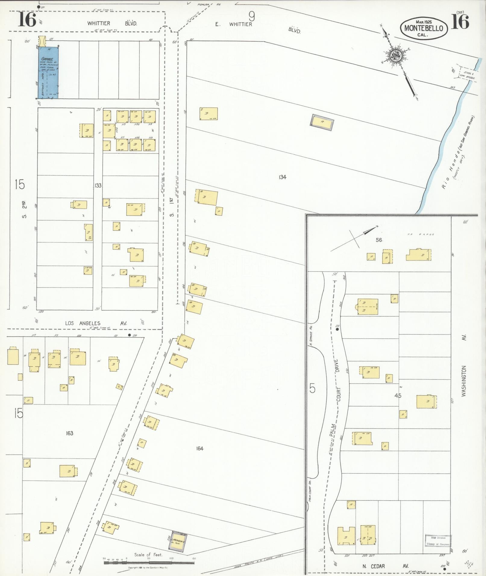 Sanborn Fire Insurance Map from Montebello, Los Angeles County, California (1925), Sheet #0016 - Historic Sanborn Fire Insurance Map Print, vintage old map wall art, antique decor, genealogy gift, California California map