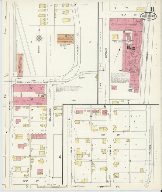 Sanborn Fire Insurance Map from Wellsburg, Brooke County, West Virginia (1913), Sheet #0008 - Historic Sanborn Fire Insurance Map Print, vintage old map wall art, antique decor, genealogy gift, West Virginia West Virginia map
