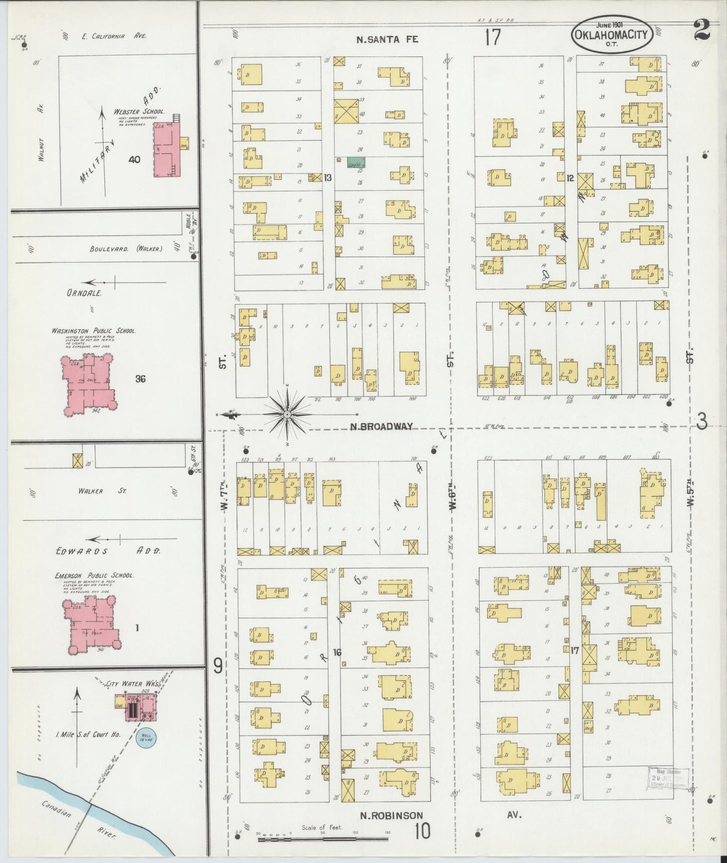 Sanborn Fire Insurance Map from Oklahoma City, Oklahoma County, Oklahoma (1901), Sheet #0002 - Complete Map Set gallery image, historic Sanborn map, vintage wall art, Oklahoma City Oklahoma