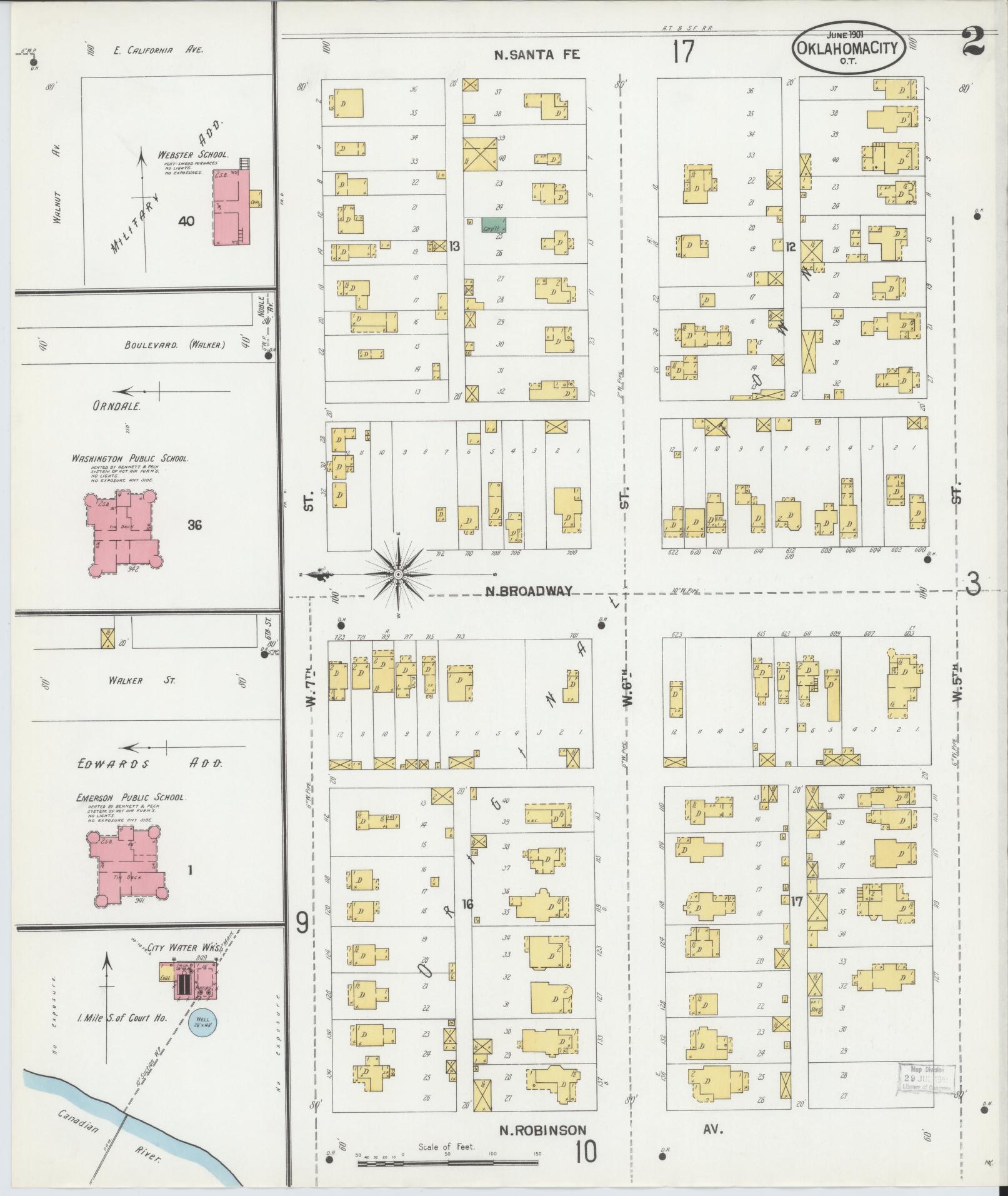 Sanborn Fire Insurance Map from Oklahoma City, Oklahoma County, Oklahoma (1901), Sheet #0002 - Complete Map Set gallery image, historic Sanborn map, vintage wall art, Oklahoma City Oklahoma