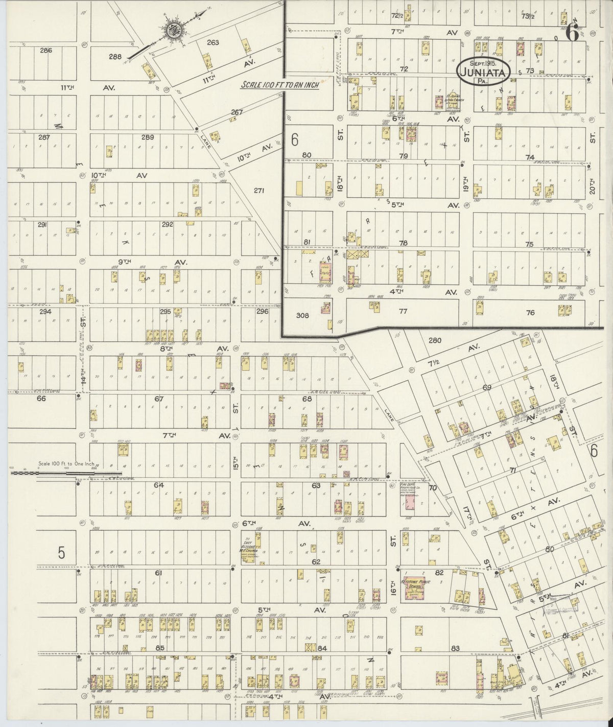 Sanborn Fire Insurance Map from Juniata, Blair County, Pennsylvania (1915), Sheet #0006 - Historic Sanborn Fire Insurance Map Print, vintage old map wall art, antique decor, genealogy gift, Pennsylvania Pennsylvania map