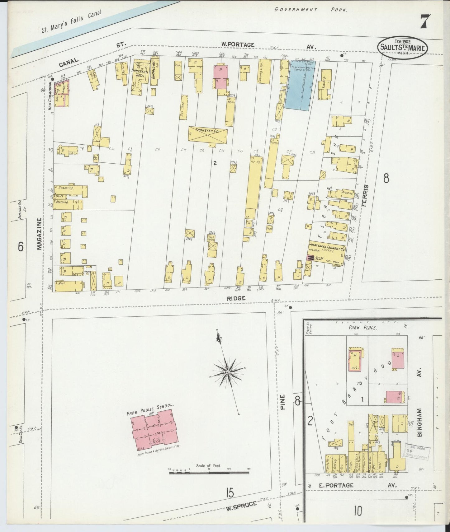 Sanborn Fire Insurance Map from Sault Sainte Marie, Chippewa County, Michigan (1902), Sheet #0007 - Complete Map Set gallery image, historic Sanborn map, vintage wall art, Michigan Michigan