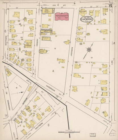 Sanborn Fire Insurance Map from Fort Myers, Lee County, Florida (1922), Sheet #0006 - Historic Sanborn Fire Insurance Map Print, vintage old map wall art, antique decor, genealogy gift, Florida Florida map